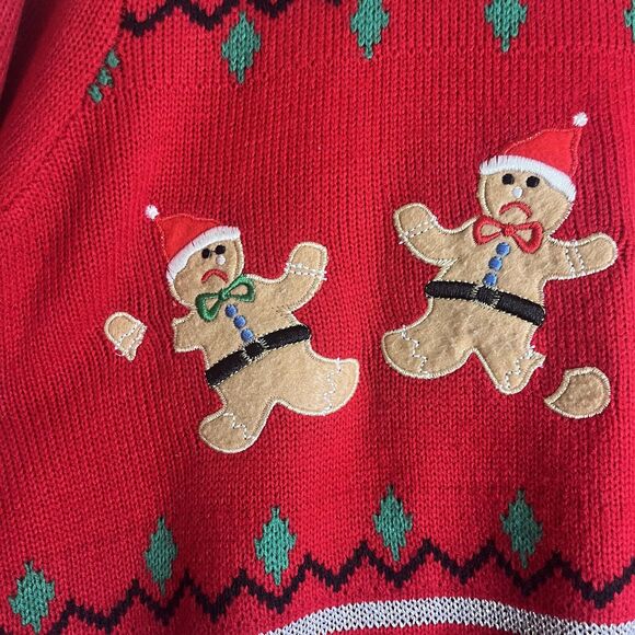 Jolly Sweaters Red Christmas Knit Sweater Gingerbread Oh Snap size xl - Picture 4 of 5
